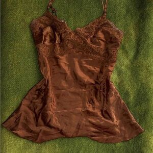 copper satin lace cami